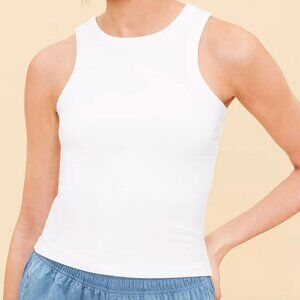 Lou & Grey White Ribbed Tank Top with Built In Bra XS NWT